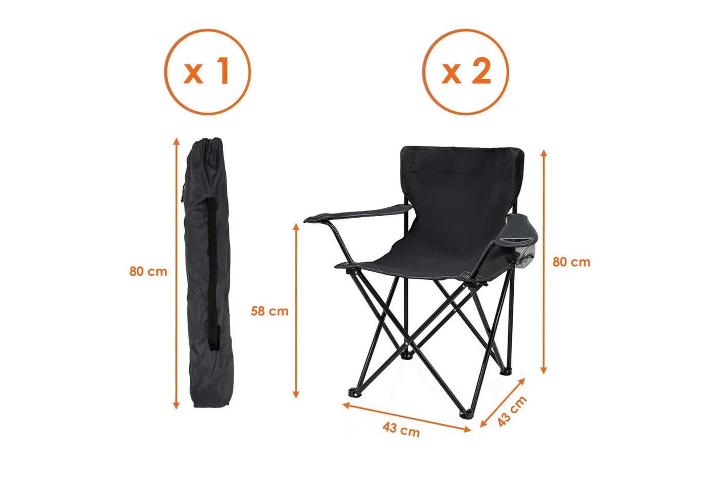 Spetebo Camping-Sitzgruppe 3-teilig Schwarz mit Klapptisch