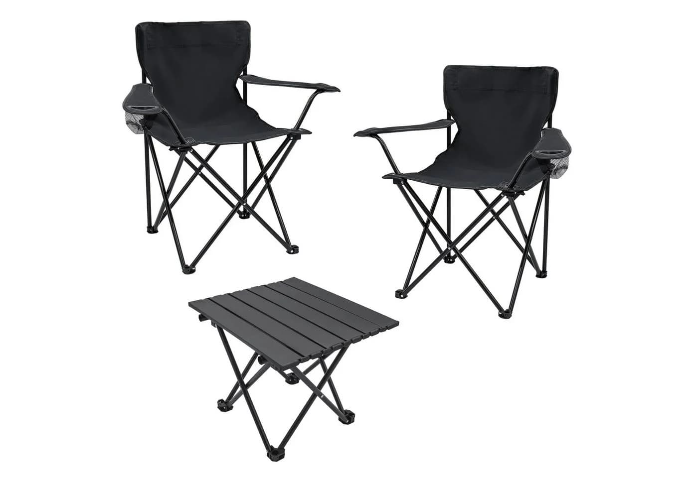 Spetebo Camping-Sitzgruppe 3-teilig Schwarz mit Klapptisch - Bild 2