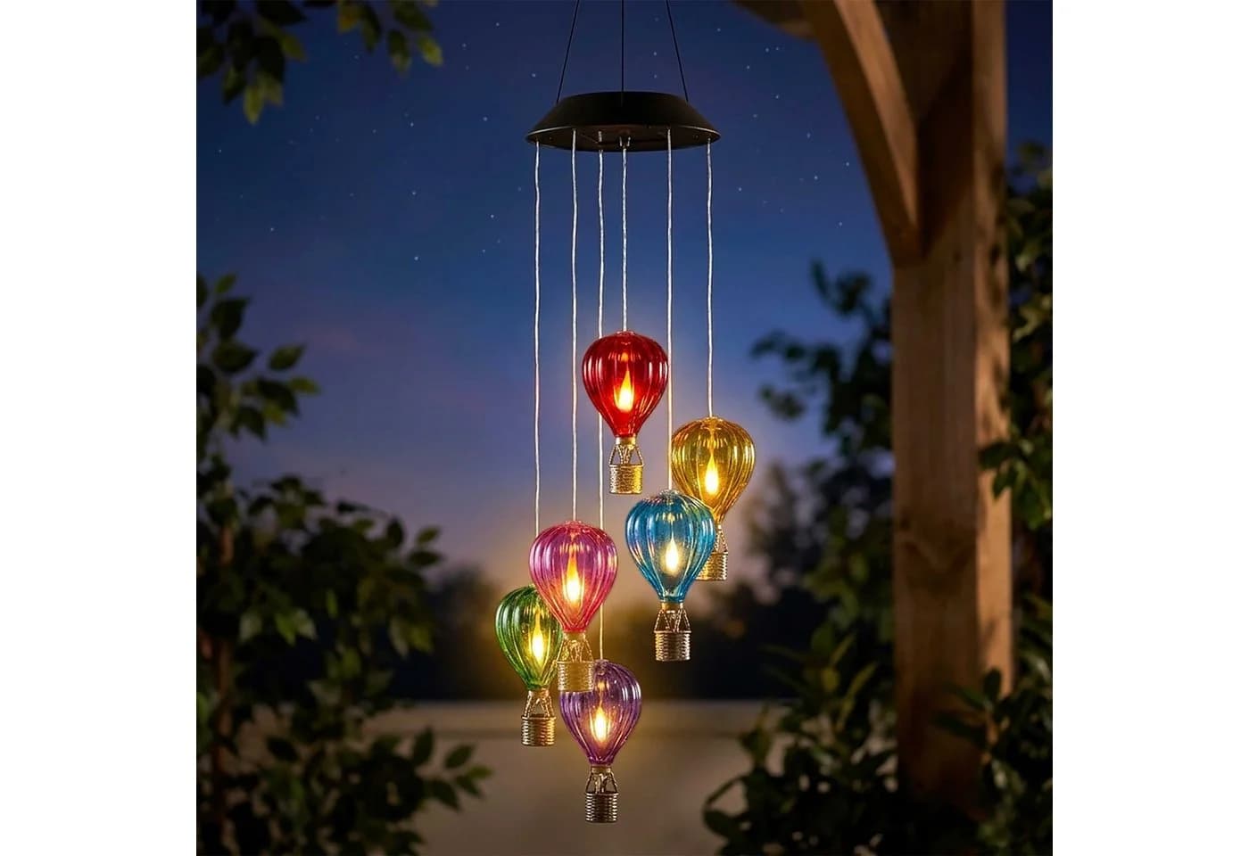 Spetebo Solar Windspiel mit 6 bunten Heißluftballons und Flammeneffekt - Bild 2