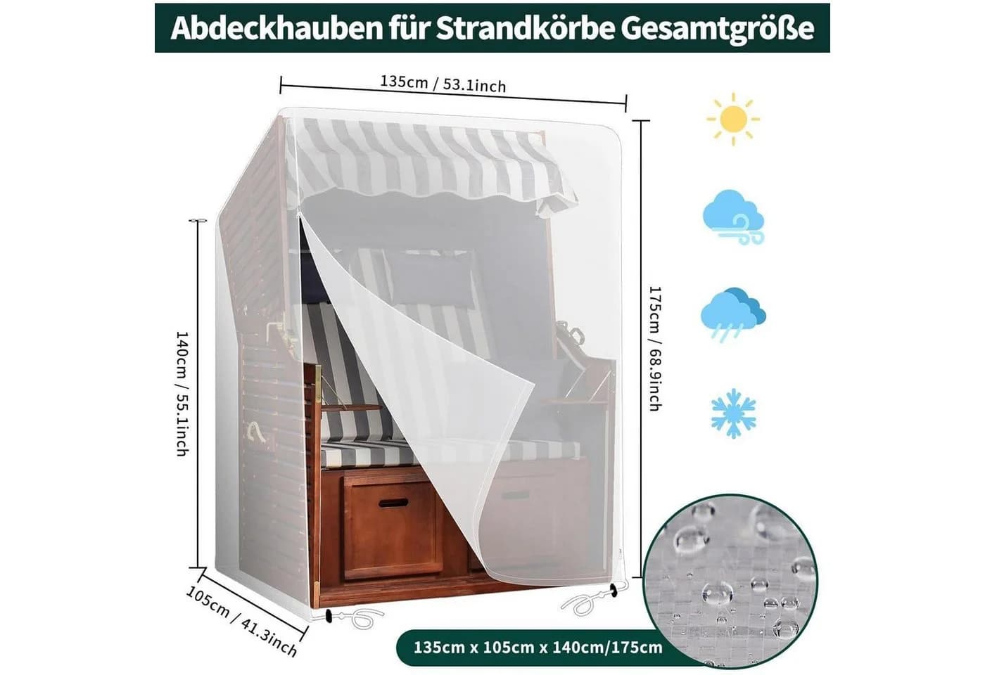LuxusKollektion Strandkorb-Schutzhülle Transparent Wasserdicht UV-beständig