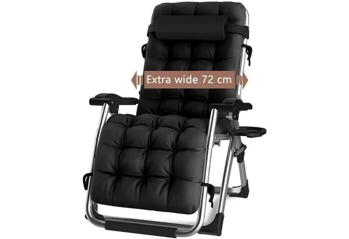 DQCHAIR Gartenliege Klappbar Schwarz mit Kissen - Bild 2