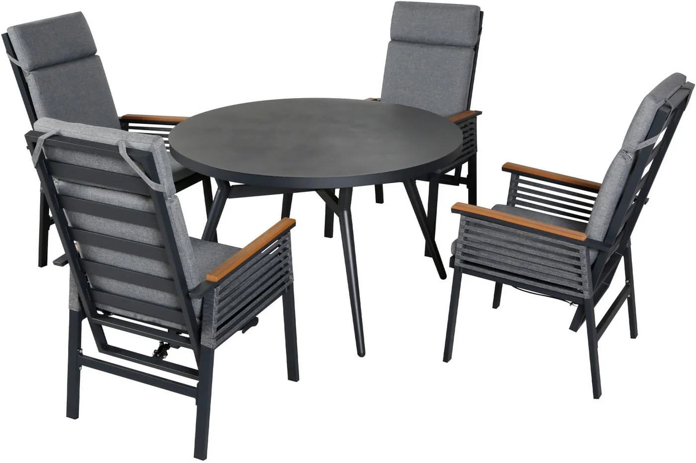 Garten-Essgruppe KONIFERA "Edessa Komfort" Dunkelgrau Aluminium 4 Sessel 1 Tisch