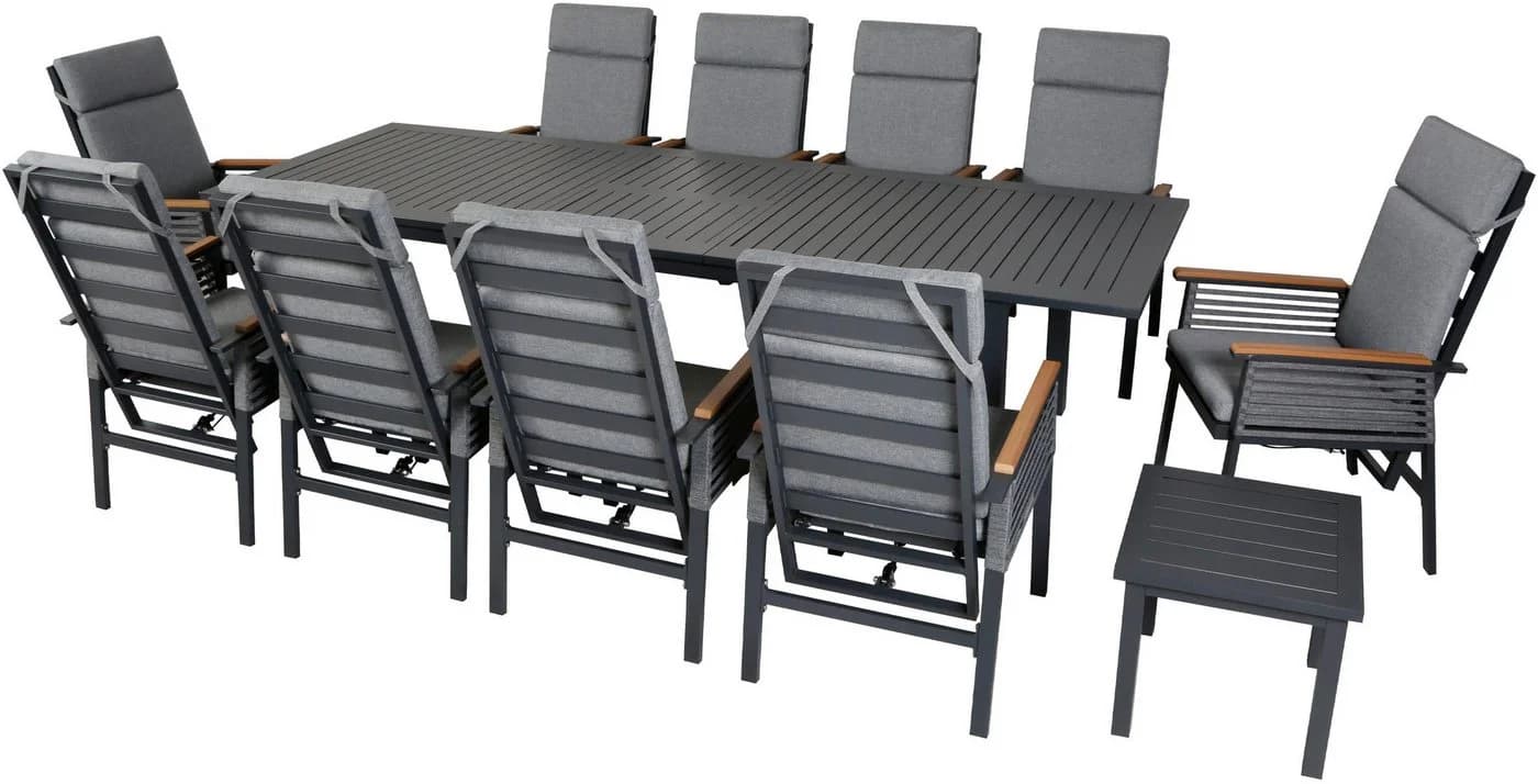 Konifera Edessa Komfort Garten-Essgruppe 10 Sessel Aluminium