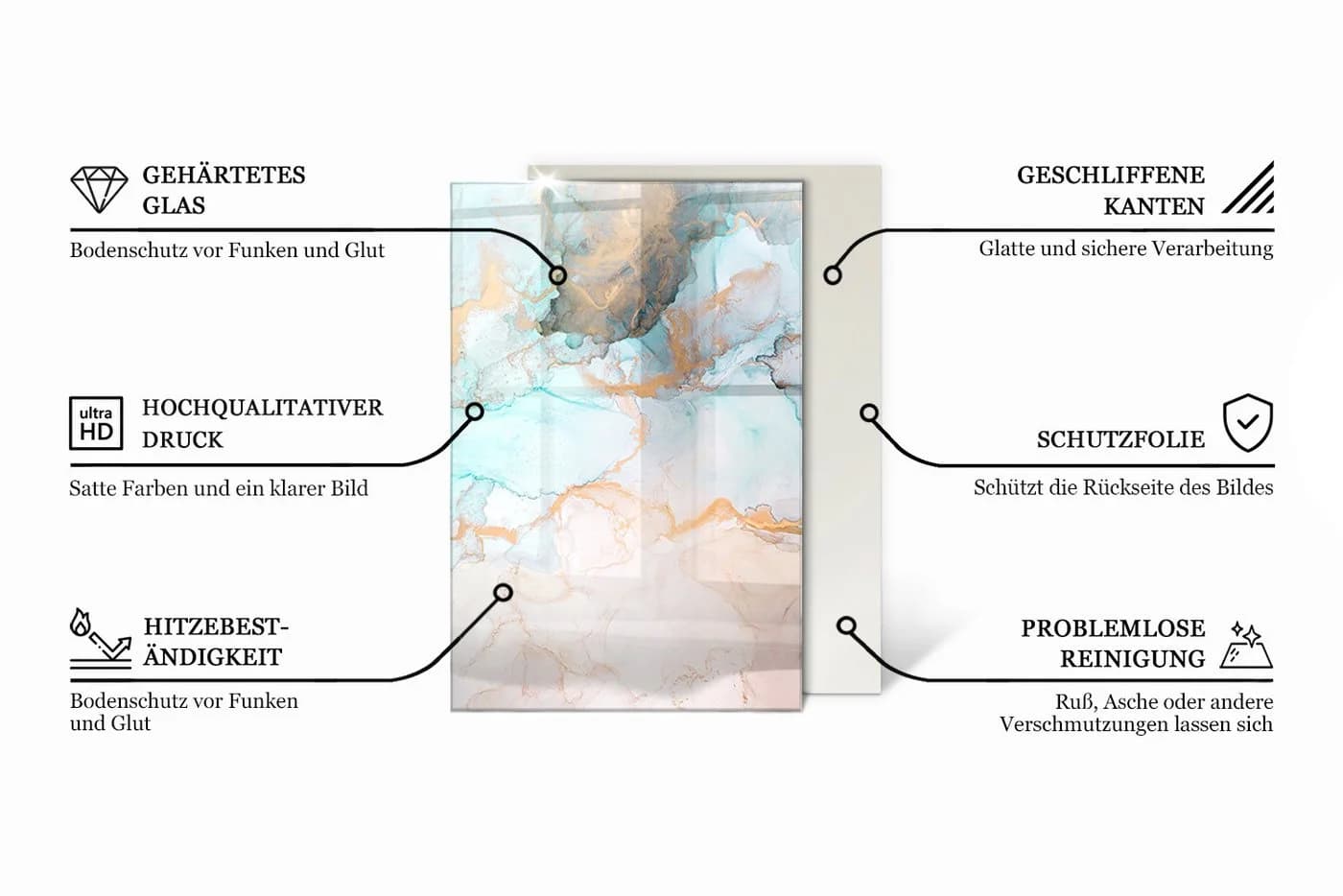 Tulup Bodenschutzplatte Schwarz Marmormuster Gehärtetes Glas - Bild 5