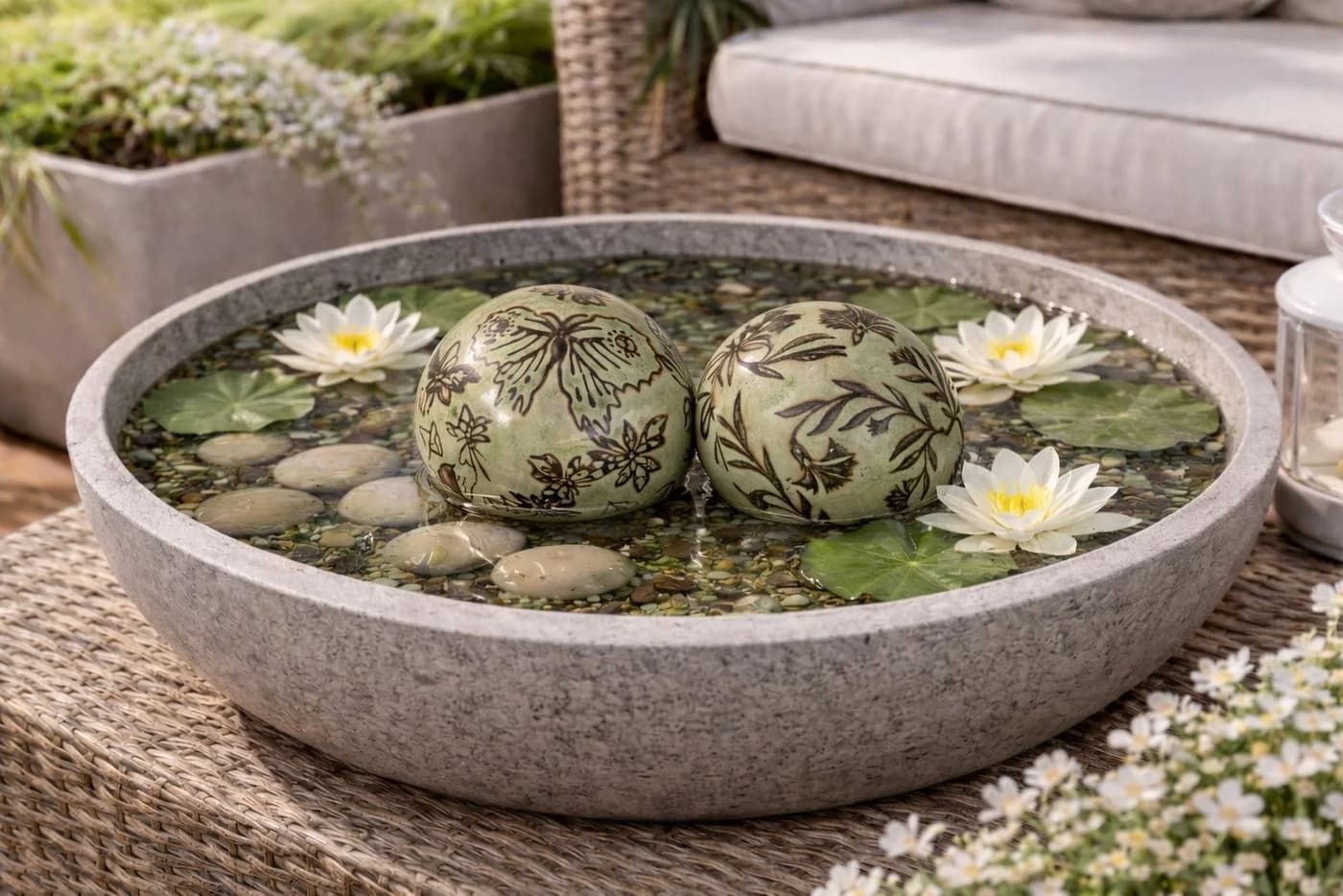 finehomegarden Schwimmkugel Set hellgrün Porzellan mit Blütenmuster - Bild 4