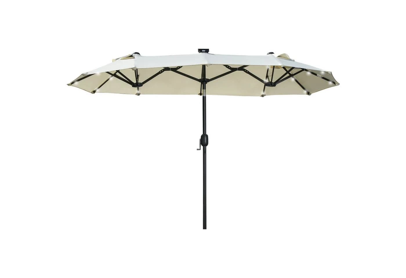 OKWISH Doppelsonnenschirm Oval Beige mit LED & Neigungsfunktion