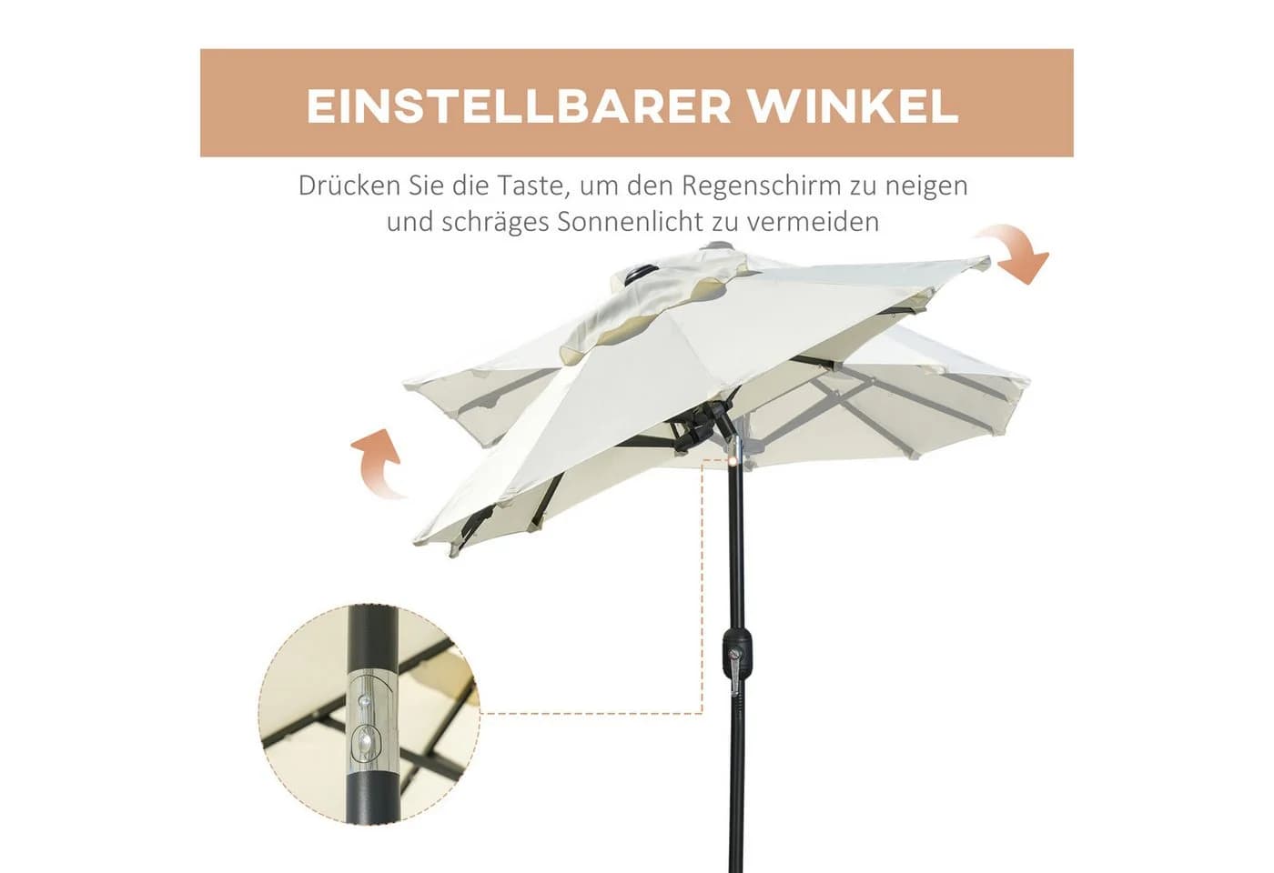 OKWISH Doppelsonnenschirm Oval Beige mit LED & Neigungsfunktion - Bild 4