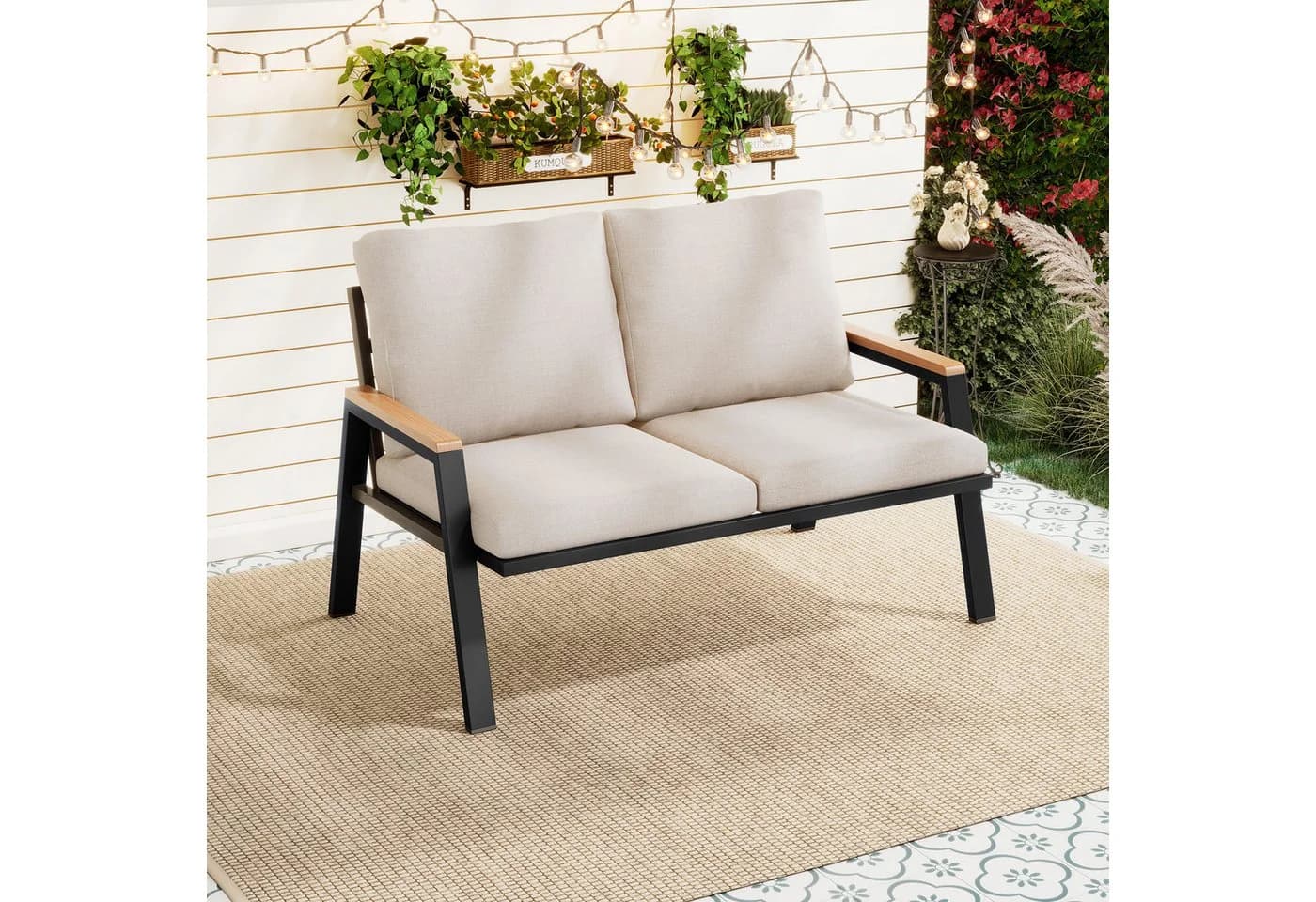 MODFU Gartenlounge-Set 2-Sitzer Industrie-Stil Grau Beige - Bild 2