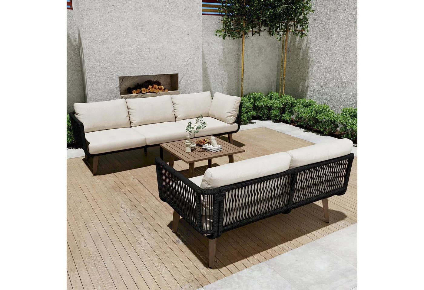 STILVORA Gartenlounge-Set mit Sofa und Couchtisch Beige/Schwarz - Bild 2