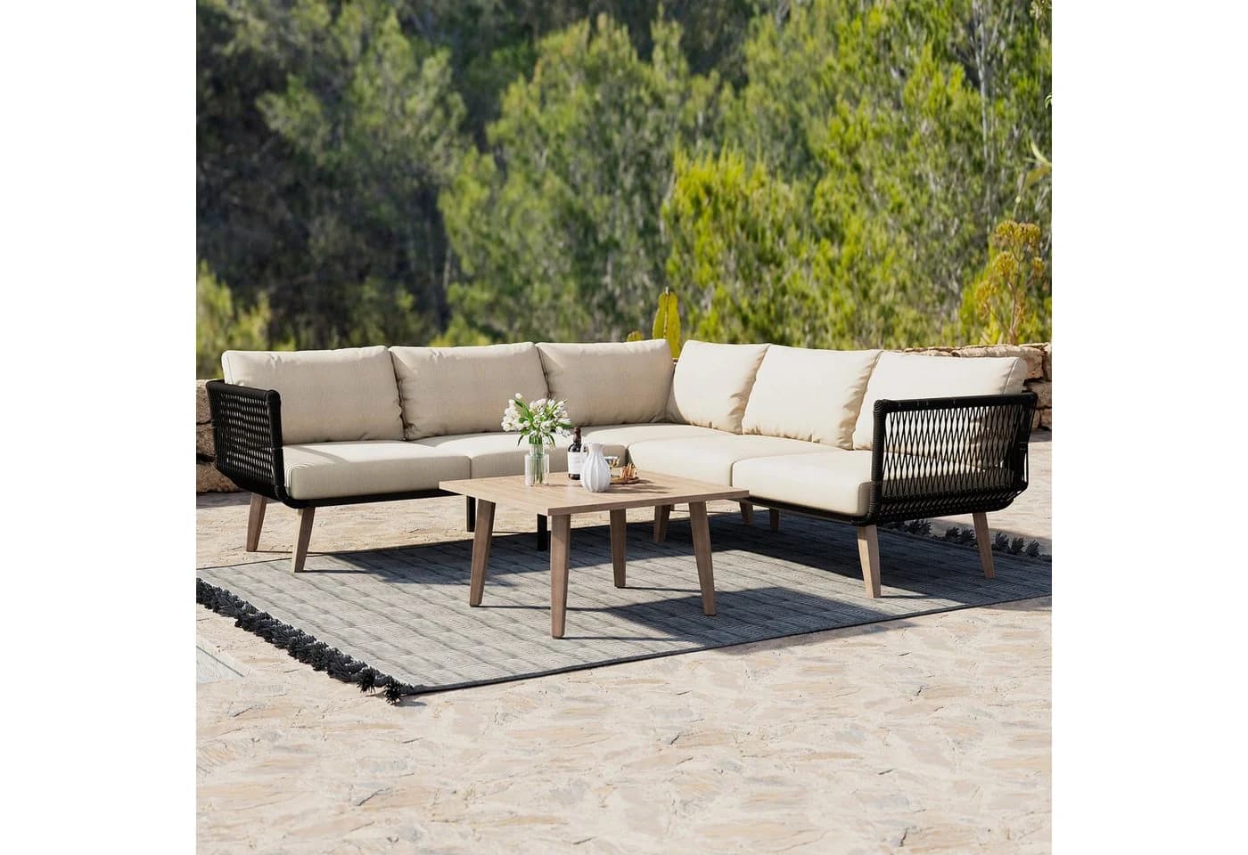 STILVORA Gartenlounge-Set mit Sofa und Couchtisch Beige/Schwarz - Bild 3