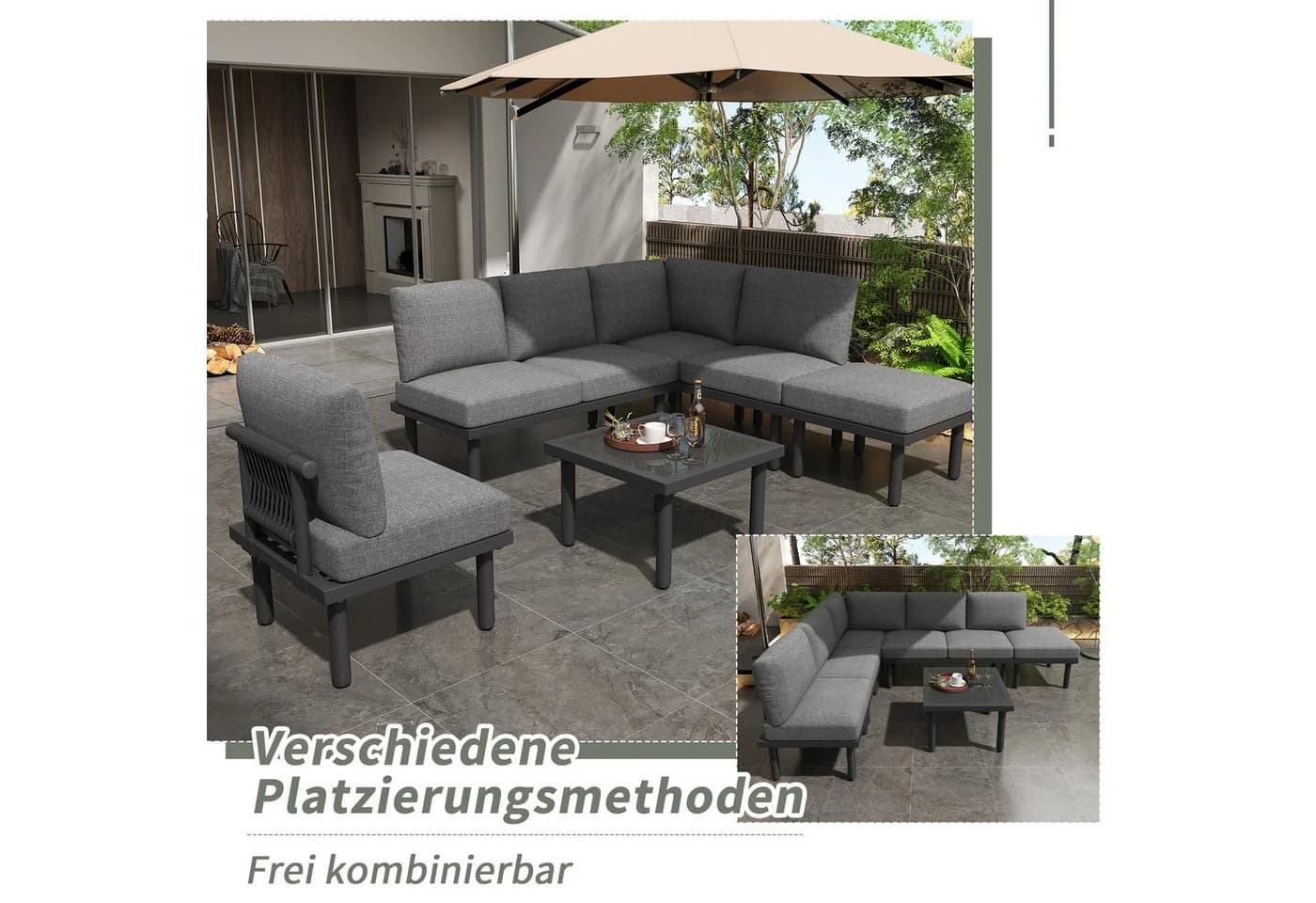 STILVORA Gartenlounge-Set 6-tlg. Grau mit Glas-Tisch - Bild 5