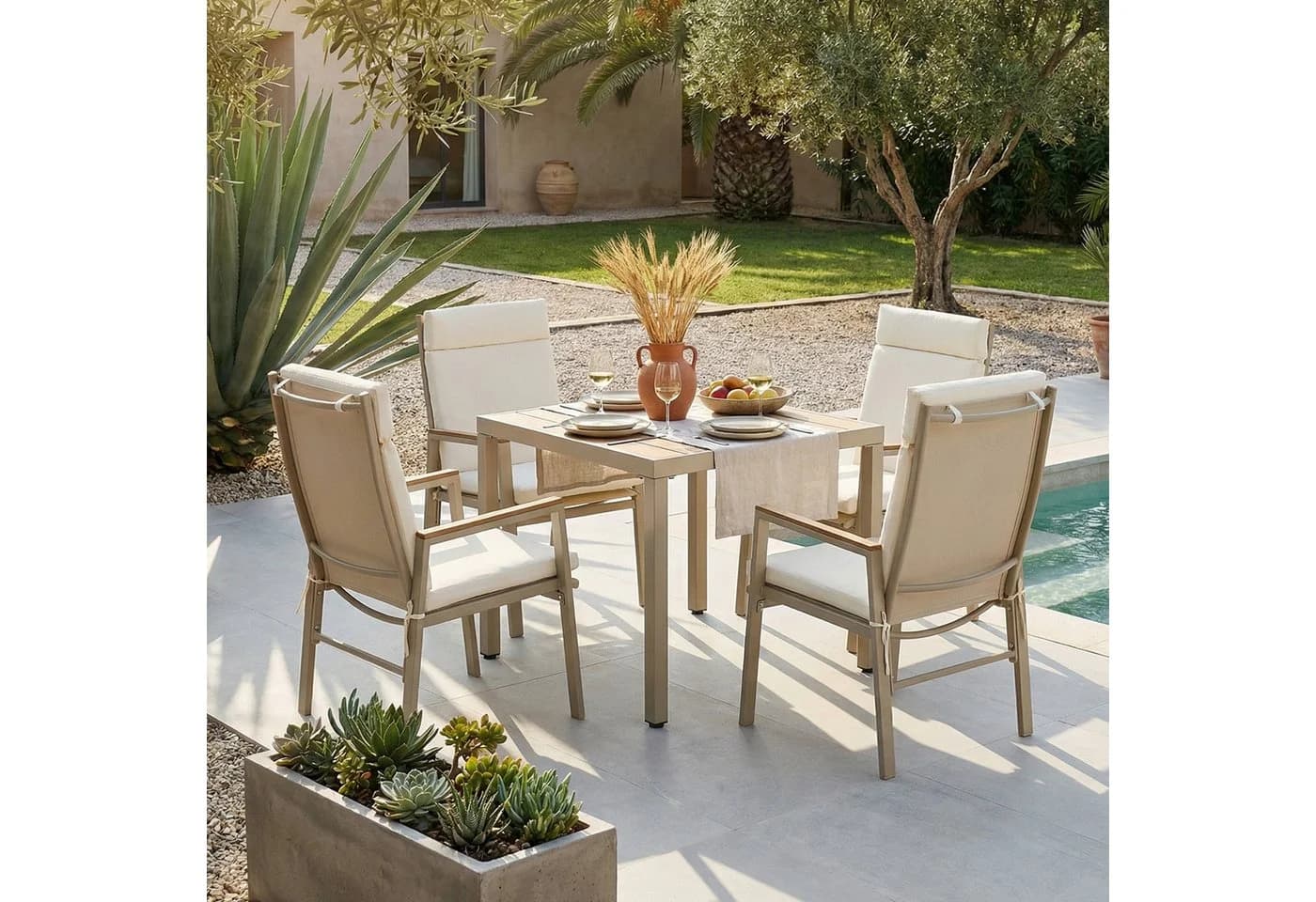 STILVORA Gartenlounge-Set 5-tlg. Beige Metall WPC