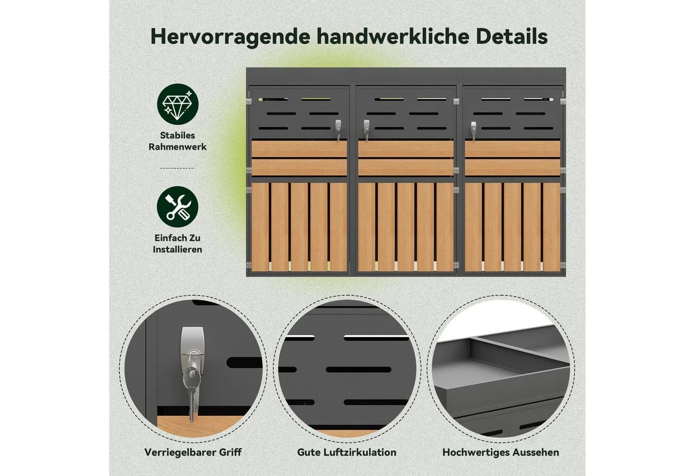 STILVORA Mülltonnenbox Grau Metall Außenschrank mit Pflanzkasten - Bild 4