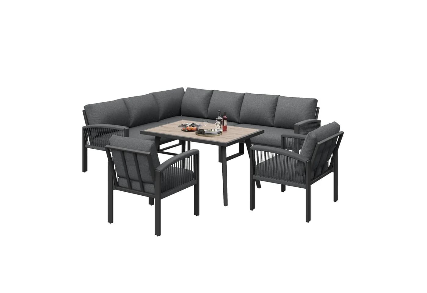 Modernes Gartenlounge-Set aus verzinktem Eisen und Holz