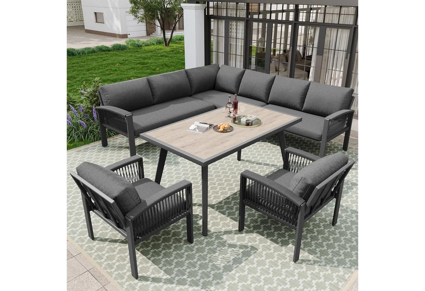 Modernes Gartenlounge-Set aus verzinktem Eisen und Holz - Bild 2