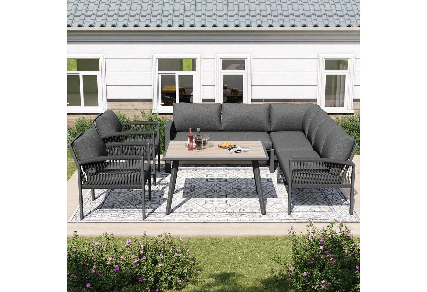 Modernes Gartenlounge-Set aus verzinktem Eisen und Holz - Bild 3