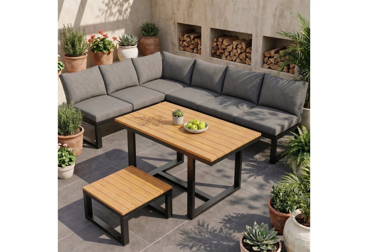 REDOM Gartenlounge-Set 6-tlg. Grau Modular mit Tisch - Bild 2