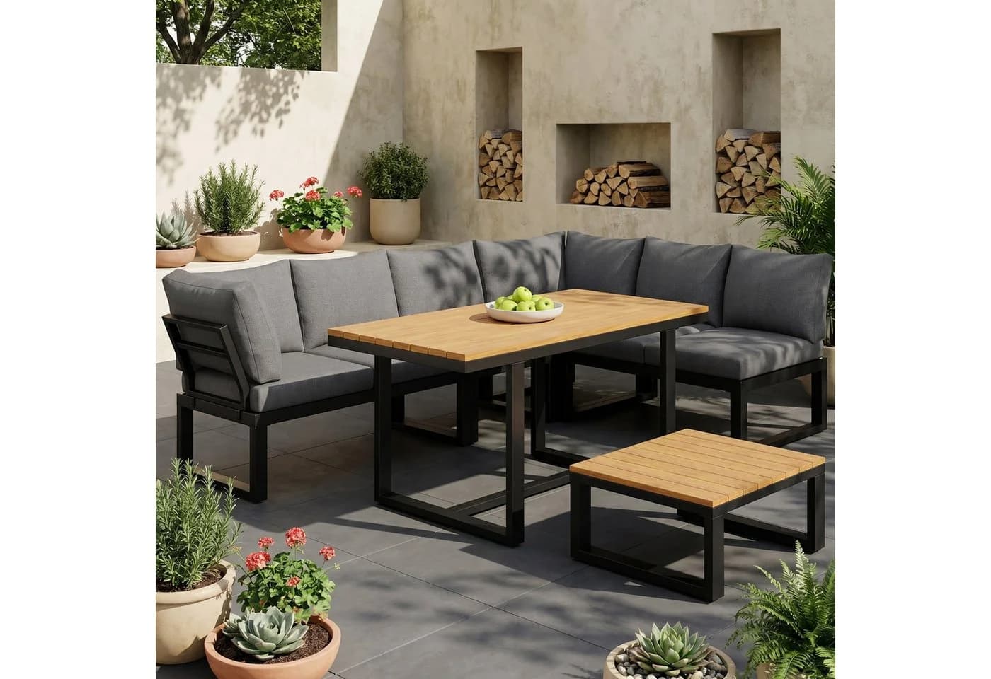 REDOM Gartenlounge-Set 6-tlg. Grau Modular mit Tisch - Bild 3