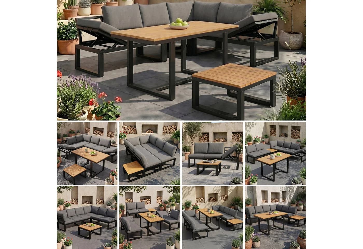 REDOM Gartenlounge-Set 6-tlg. Grau Modular mit Tisch - Bild 5