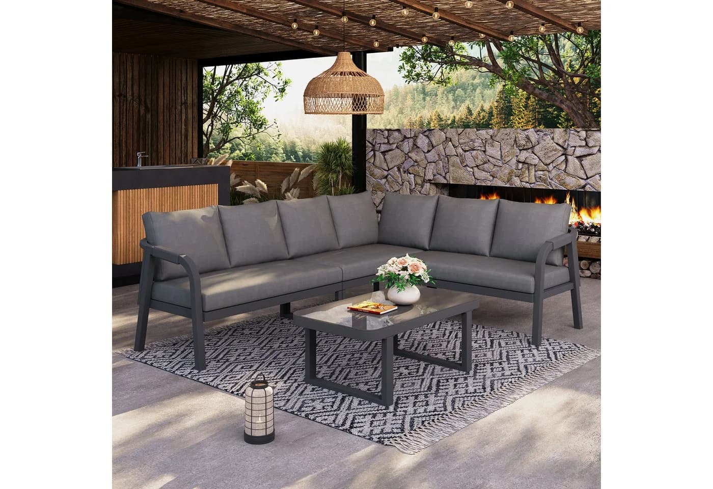 HAUSS SPOLE Gartenlounge-Set Grau für 6 Personen mit Couchtisch