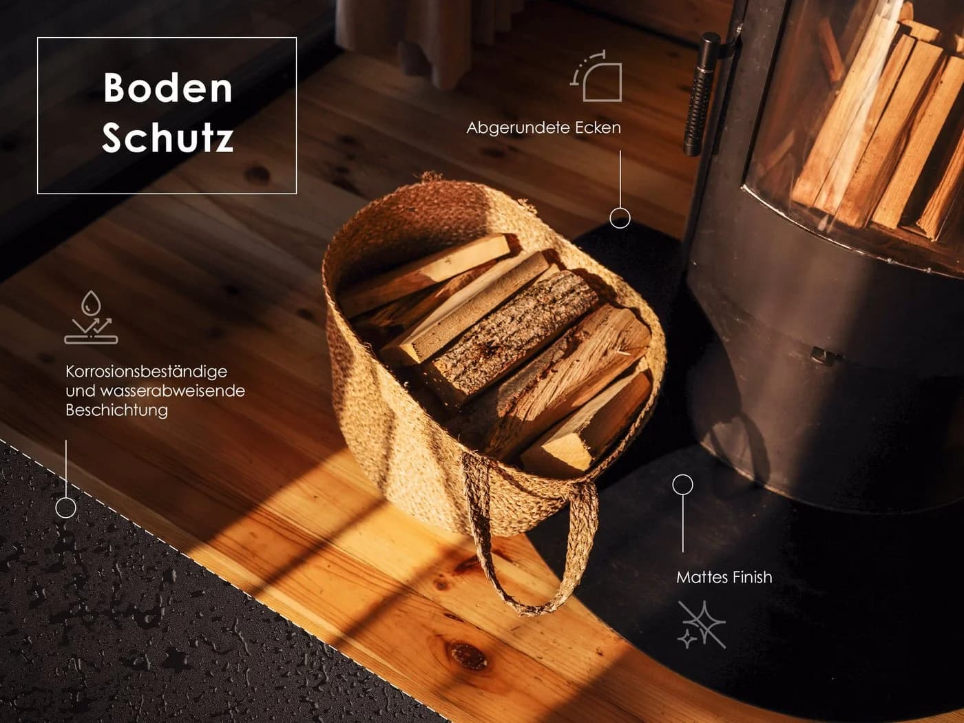 Tulup Bodenschutzplatte Stahl Schwarz Matt Funkenschutz Für Kamin - Bild 5