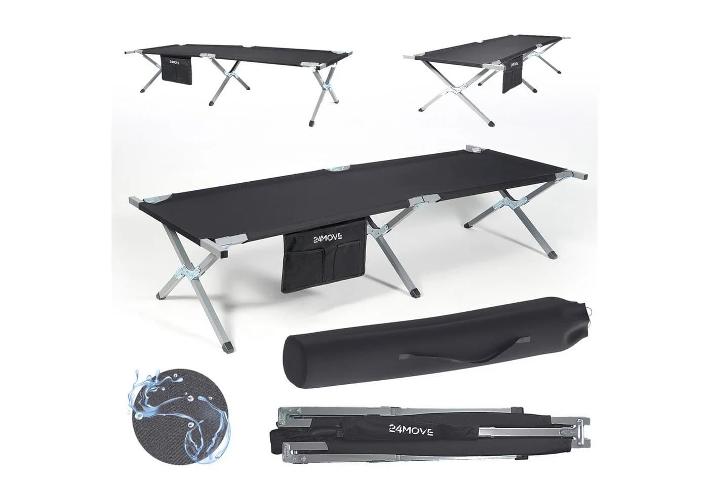 24Move Feldbett Campingbett Schwarz Wasserabweisend Klappbar - Bild 2