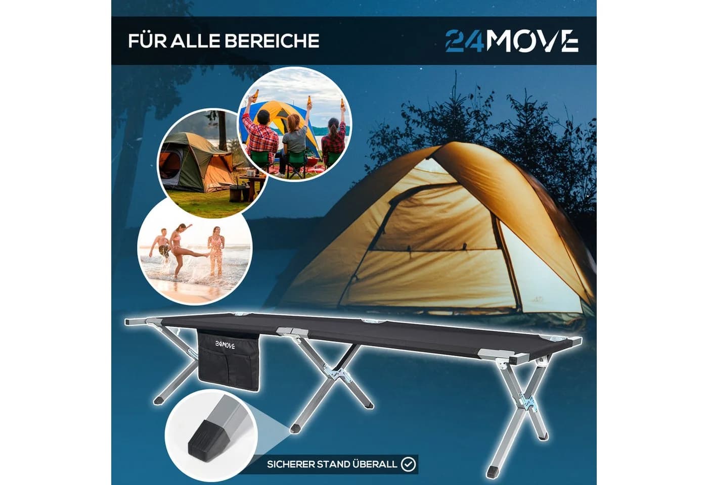 24Move Feldbett Campingbett Schwarz Wasserabweisend Klappbar - Bild 5