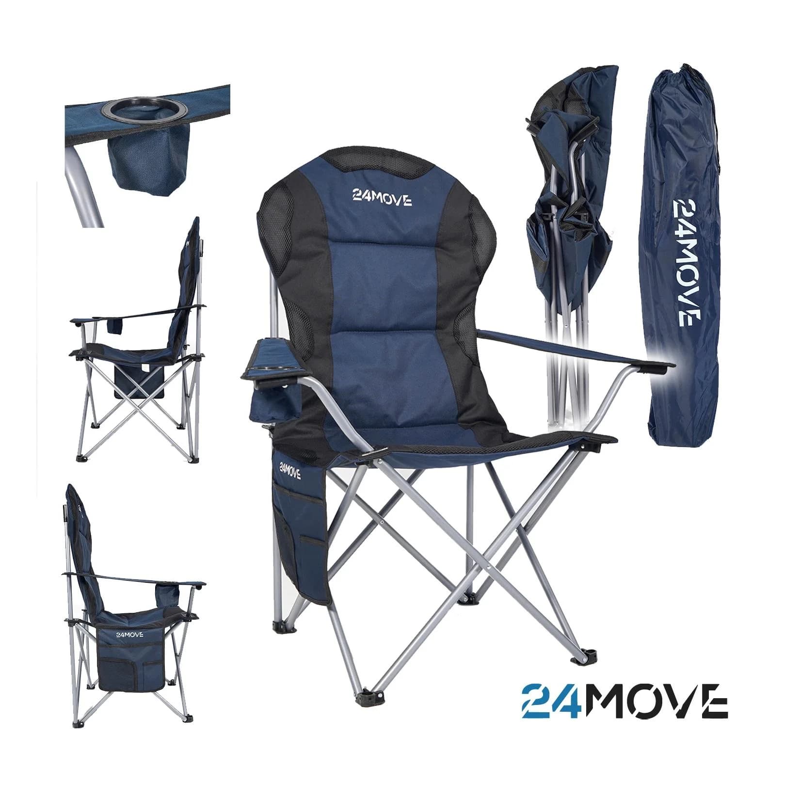 24MOVE® Campingstuhl Salvador Faltbar Gepolstert Blau 150kg Tragetasche