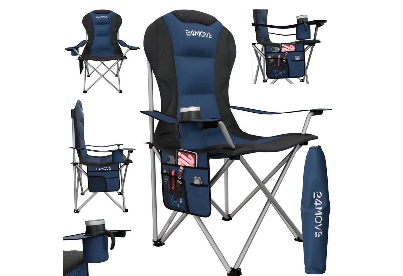 24MOVE® Campingstuhl Salvador Faltbar Gepolstert Blau 150kg Tragetasche - Bild 2