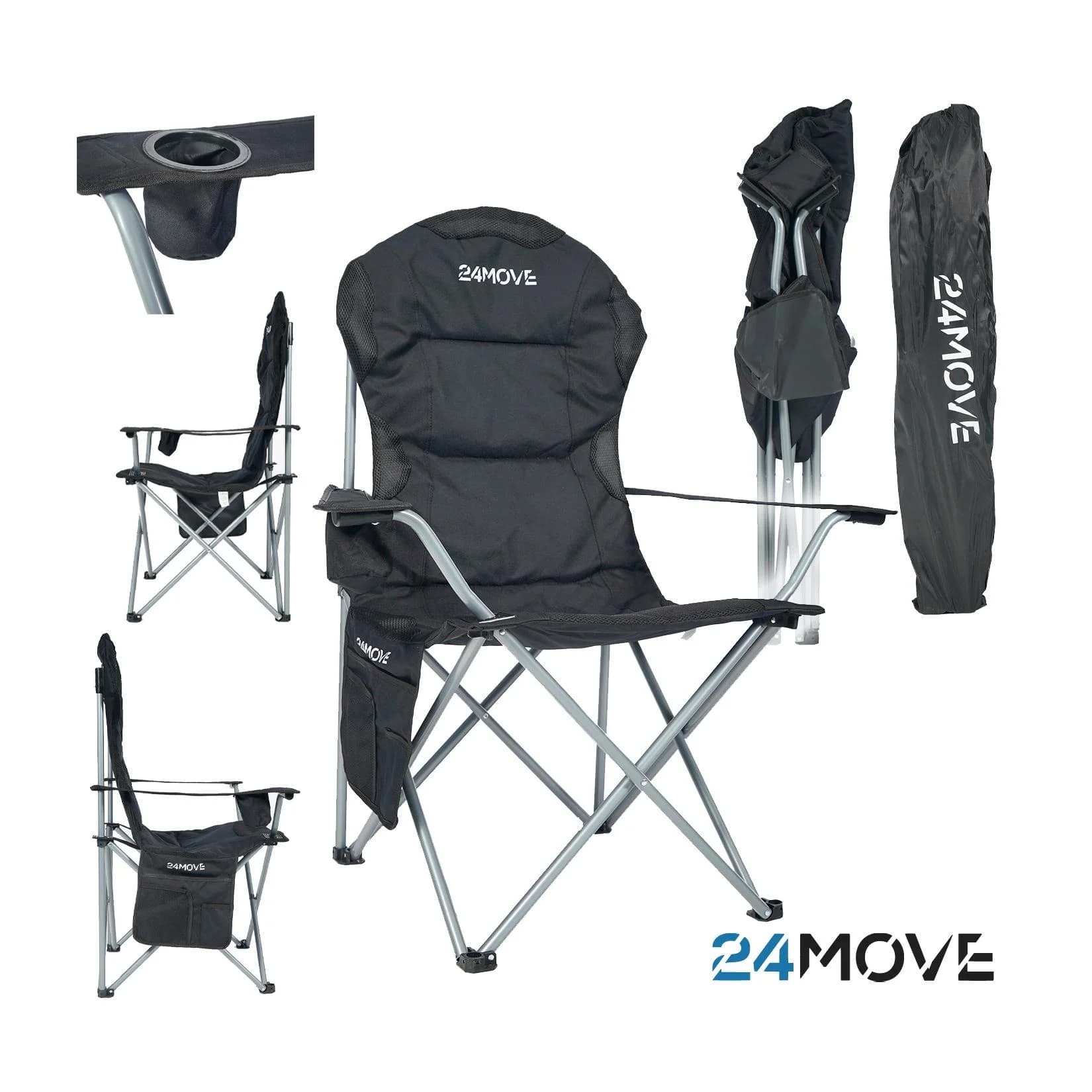 24Move Campingstuhl Salvador Faltbar Gepolstert Schwarz Tragetasche