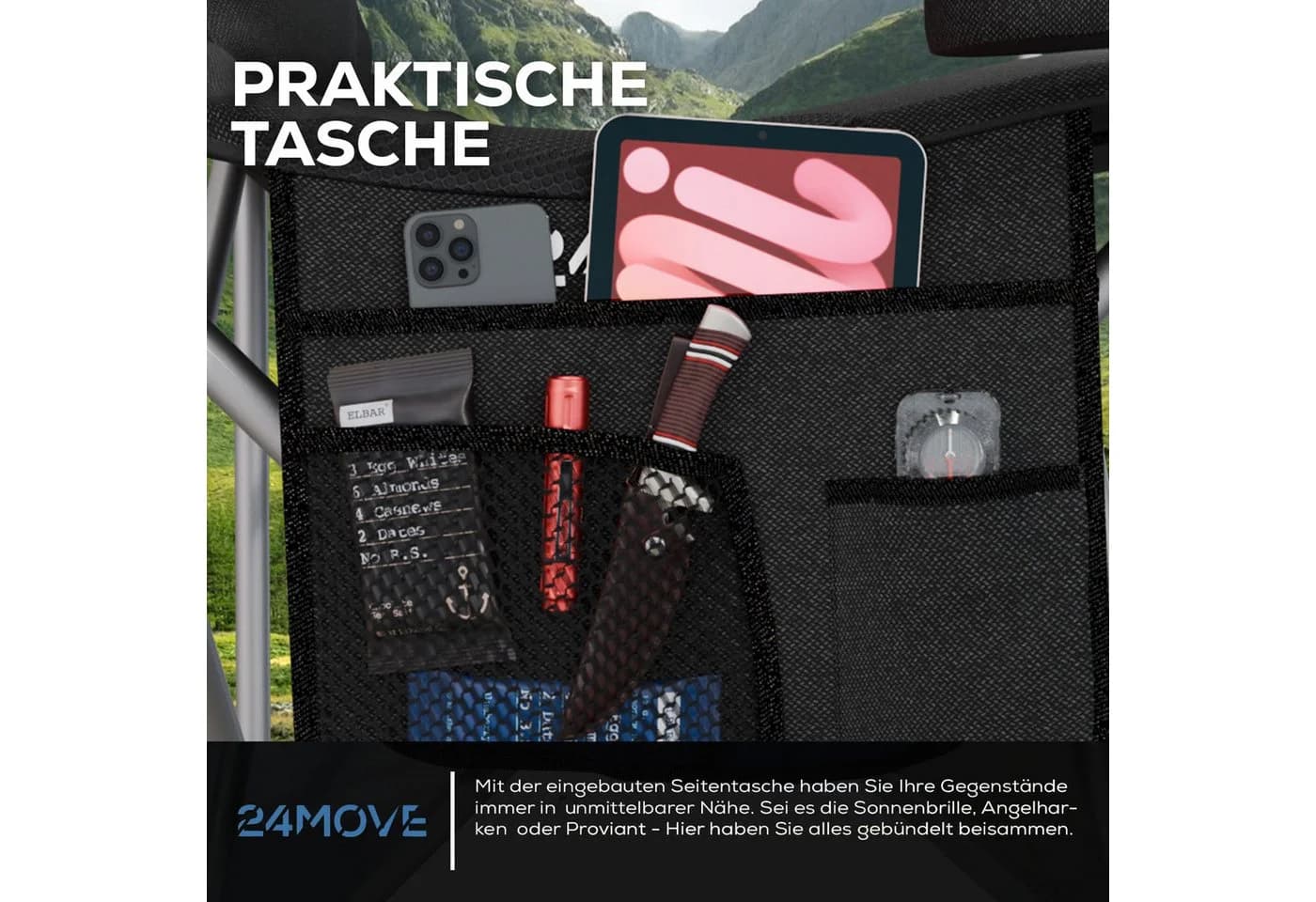 24Move Campingstuhl Salvador Faltbar Gepolstert Schwarz Tragetasche - Bild 4