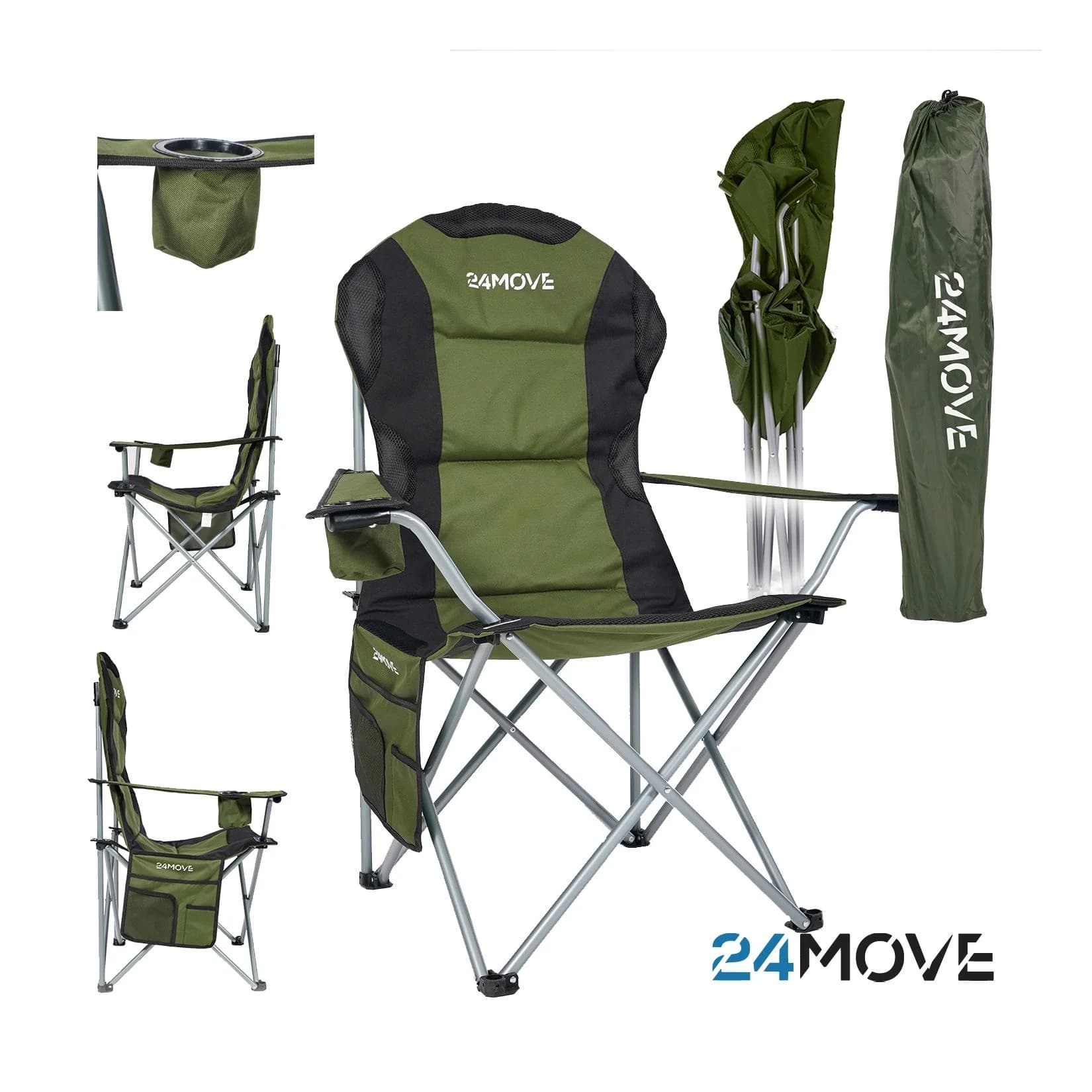 24MOVE® Campingstuhl Salvador Faltbar Gepolstert Grün Tragetasche