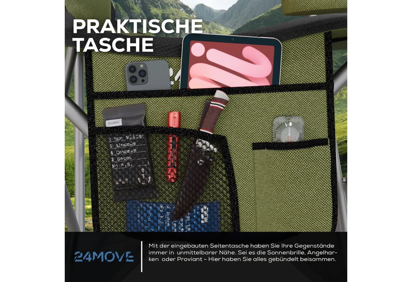 24MOVE® Campingstuhl Salvador Faltbar Gepolstert Grün Tragetasche - Bild 5