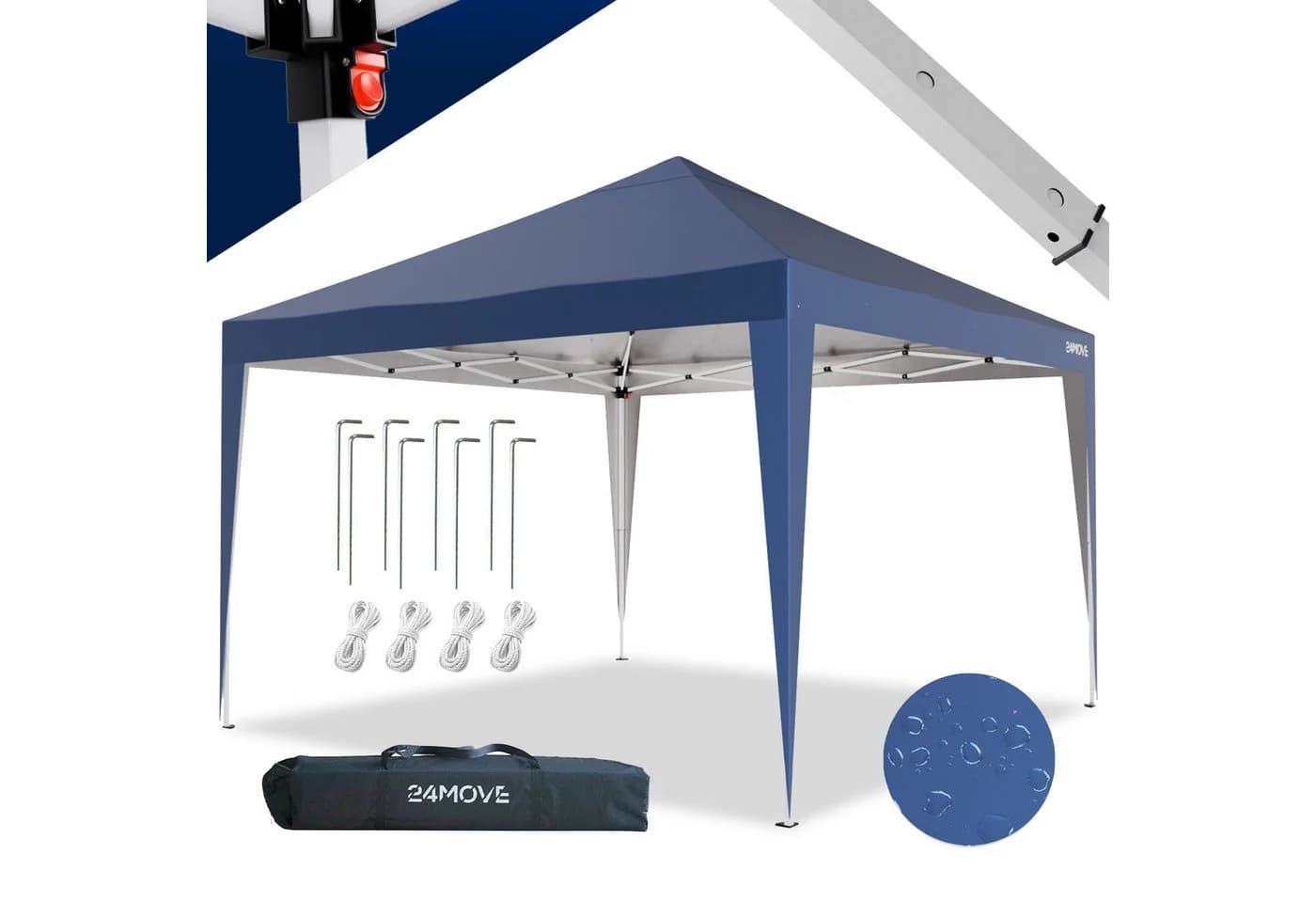 24MOVE® Pavillon Santos 3x3m Pop-Up UV-Schutz 50+ Wasserdicht Winterfest Blau - Bild 2