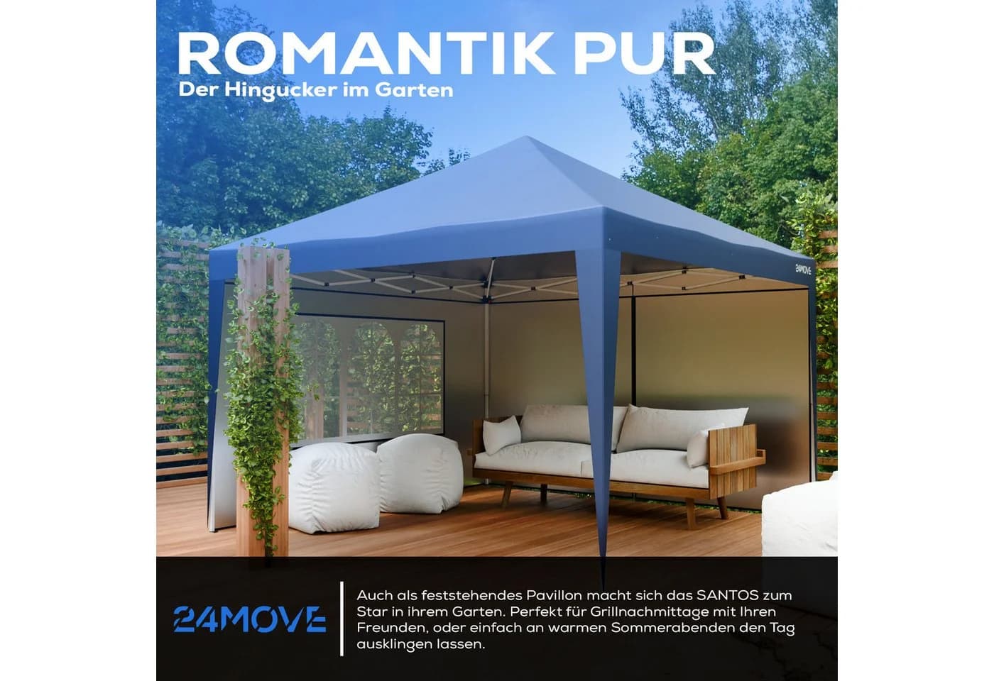24MOVE® Pavillon Santos 3x3m Pop-Up UV-Schutz 50+ Wasserdicht Winterfest Blau - Bild 5