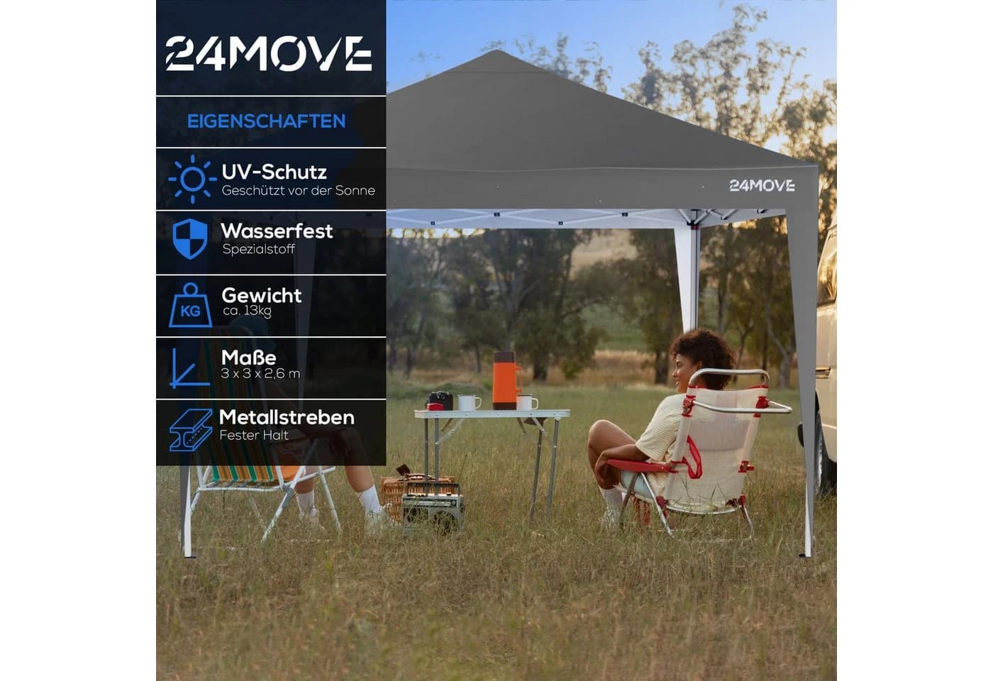 24MOVE® Pavillon Santos 3x3m Pop-Up UV-Schutz 50+ Wasserdicht & Winterfest - Bild 4