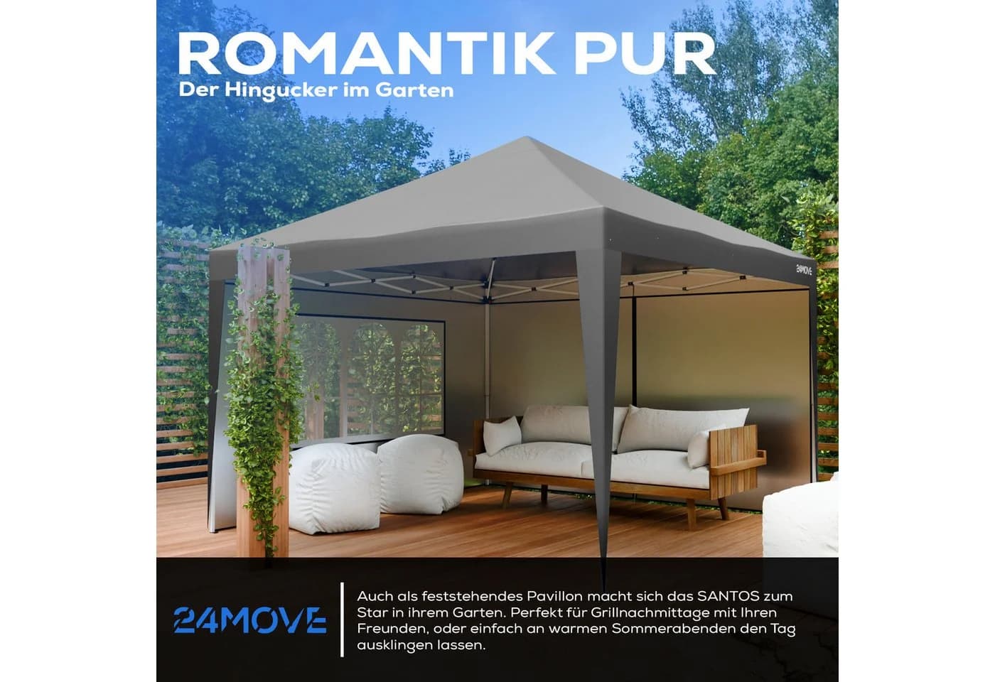 24MOVE® Pavillon Santos 3x3m Pop-Up UV-Schutz 50+ Wasserdicht & Winterfest - Bild 5