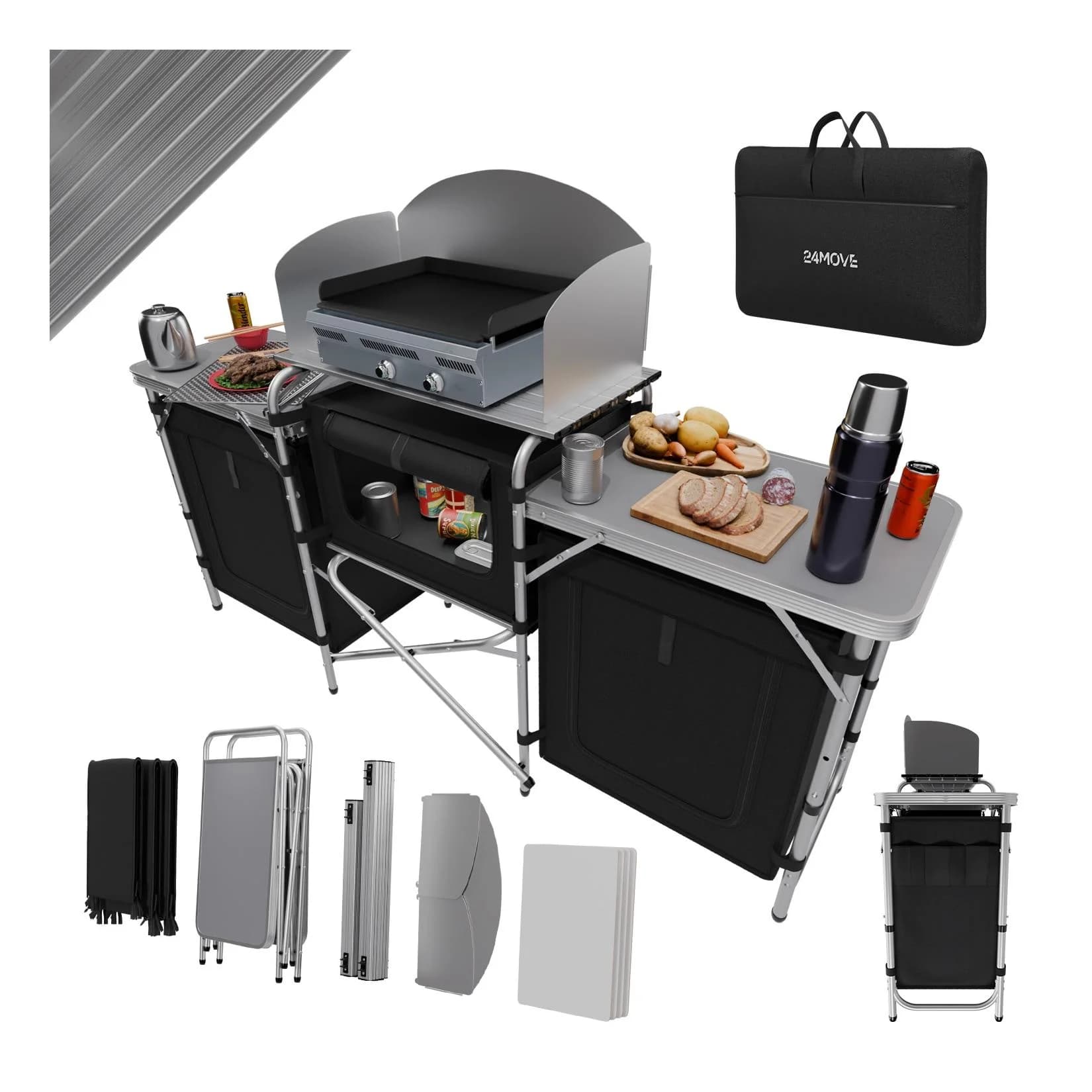 24Move Campingschrank CAMPO Faltbar Aluminium mit Windschutz und Tragetasche
