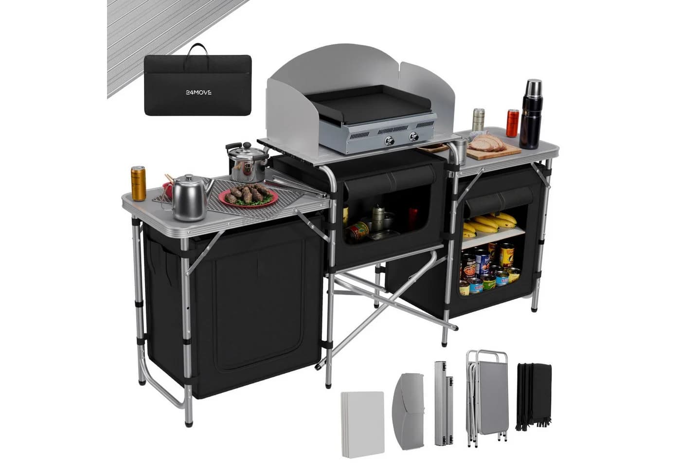 24Move Campingschrank CAMPO Faltbar Aluminium mit Windschutz und Tragetasche - Bild 2