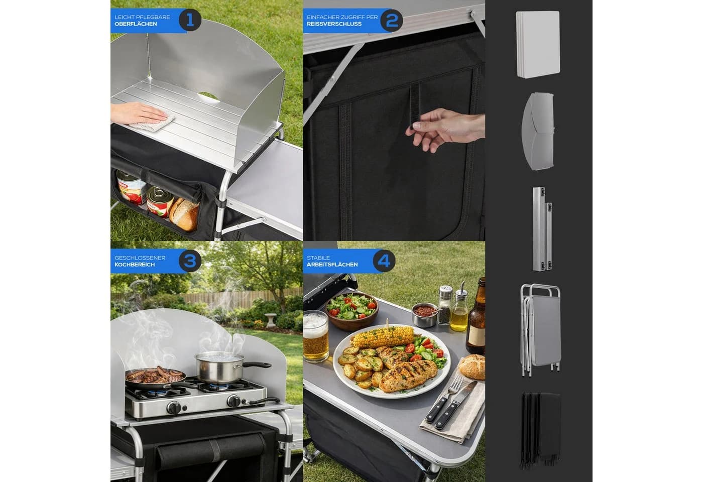 24Move Campingschrank CAMPO Faltbar Aluminium mit Windschutz und Tragetasche - Bild 5