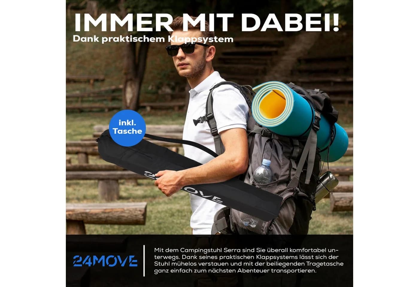 24Move Campingstuhl 2er Set Schwarz Klappstuhl mit Getränkehalter - Bild 5