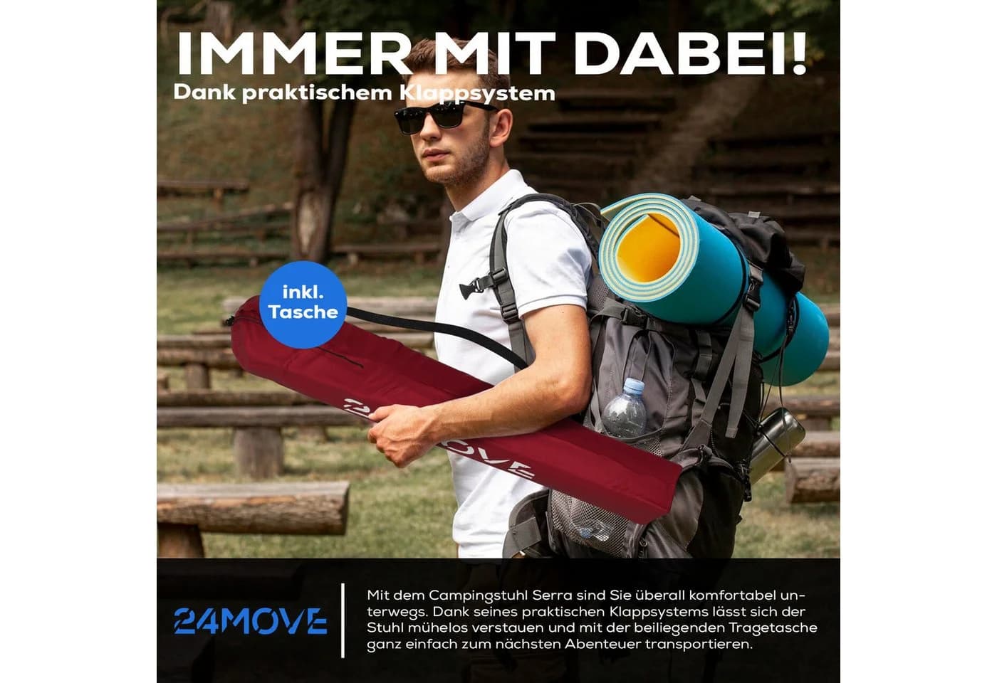 24Move Campingstuhl 2er Set Rot Faltbar mit Tragetasche - Bild 5