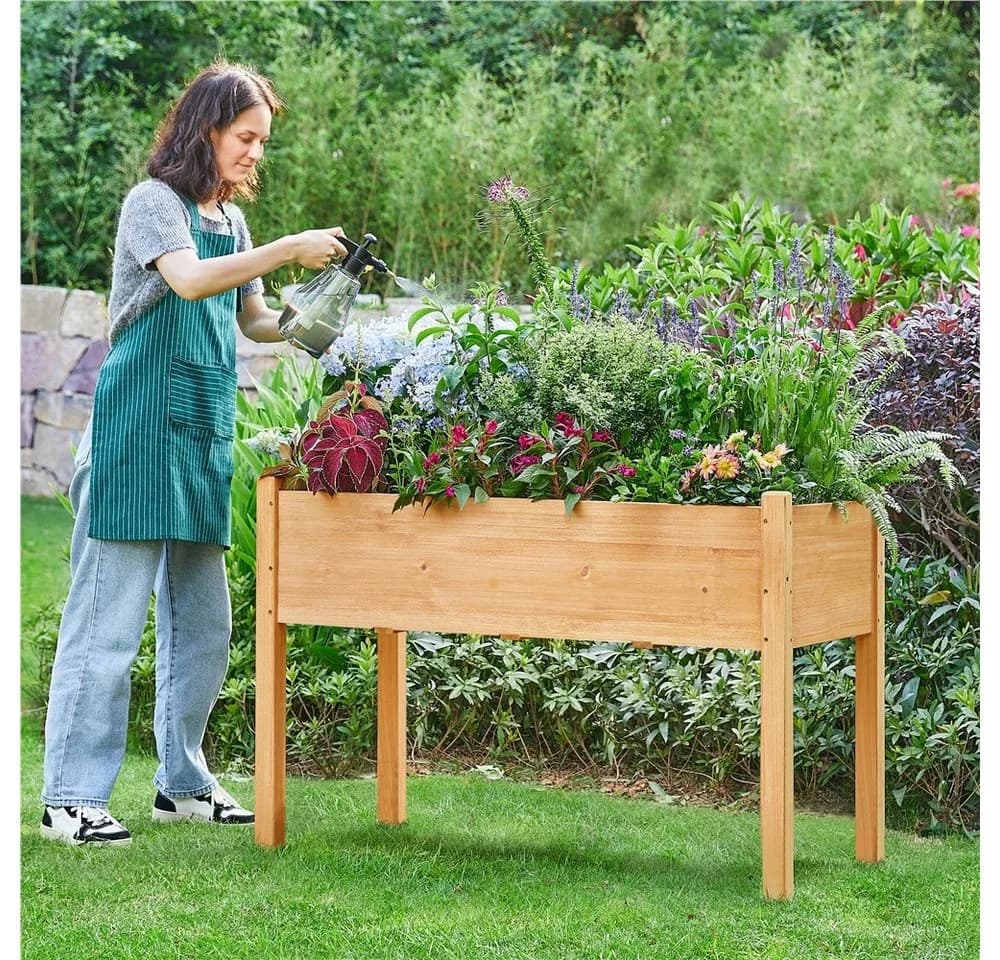 Yaheetech Hochbeet aus massivem Tannenholz, hellbraun, 120,5x59x76 cm