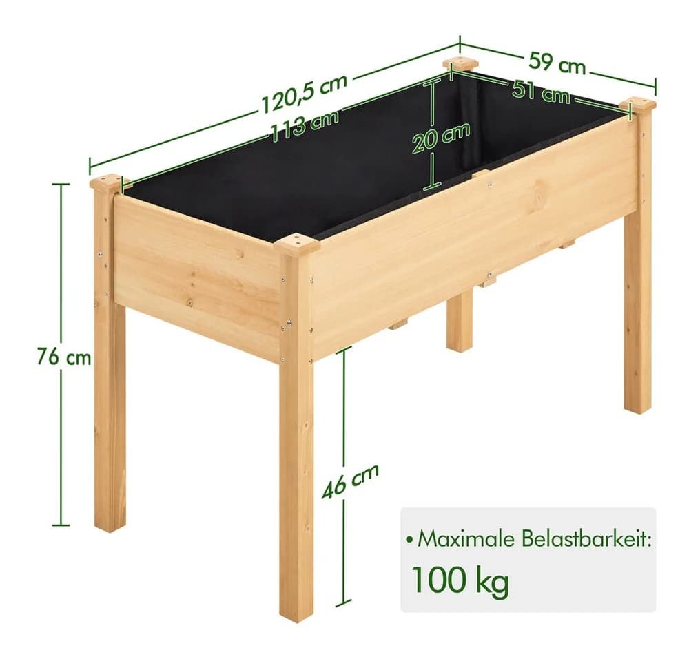 Yaheetech Hochbeet aus massivem Tannenholz, hellbraun, 120,5x59x76 cm - Bild 4