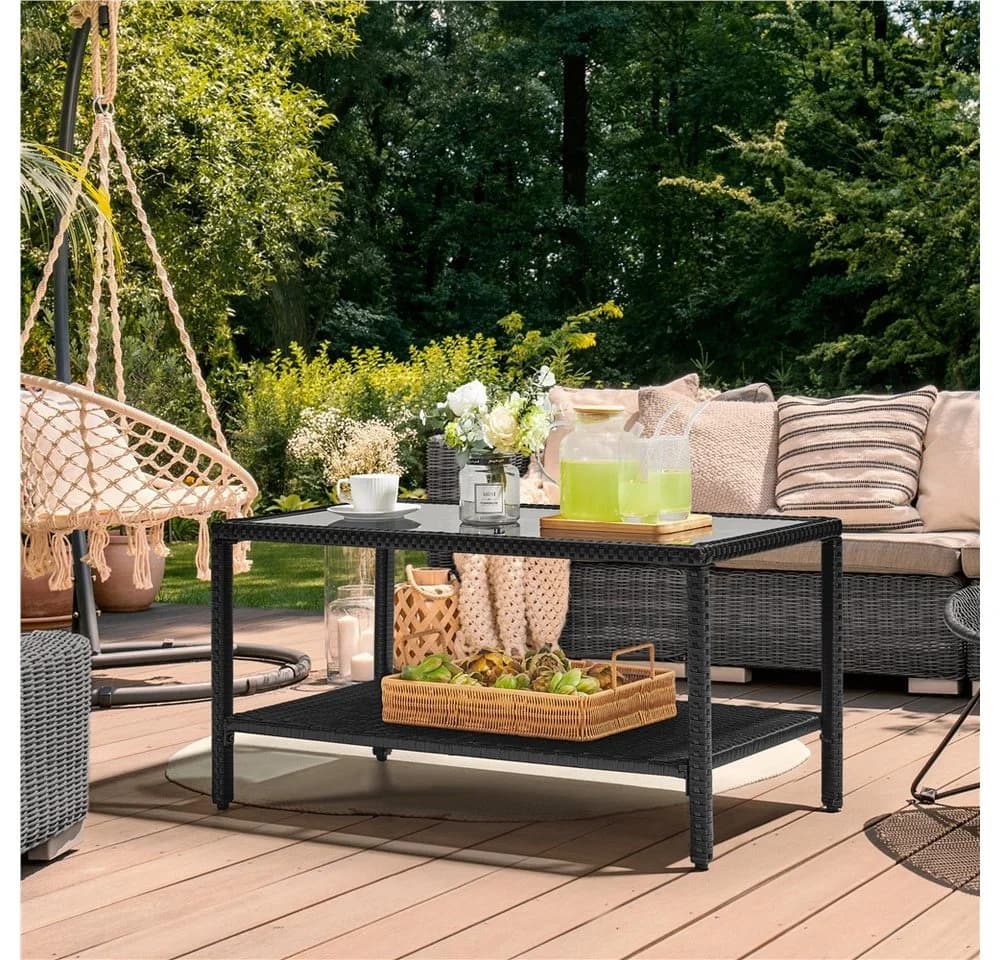 Yaheetech Gartentisch Balkontisch Schwarz Rattanoptik