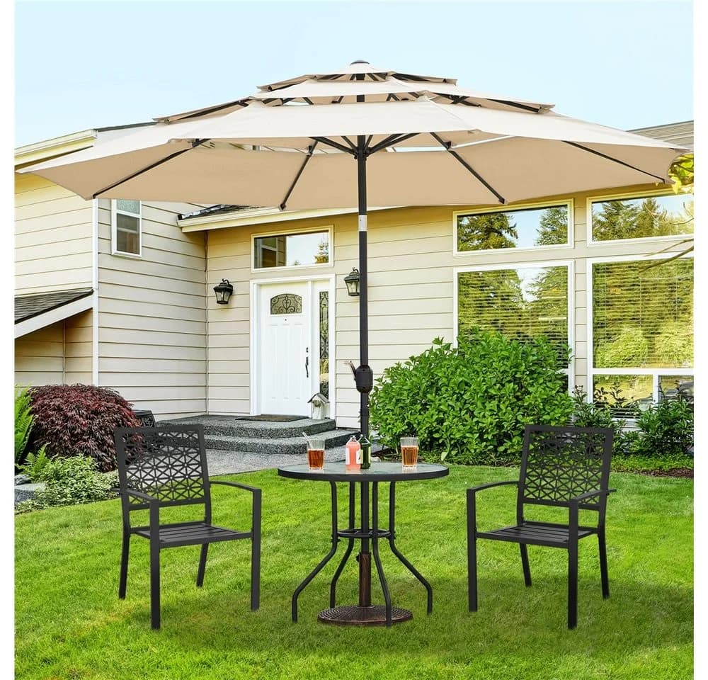 Yaheetech Gartentisch rund Ø70 cm mit Schirmloch & Glasplatte - Bild 3