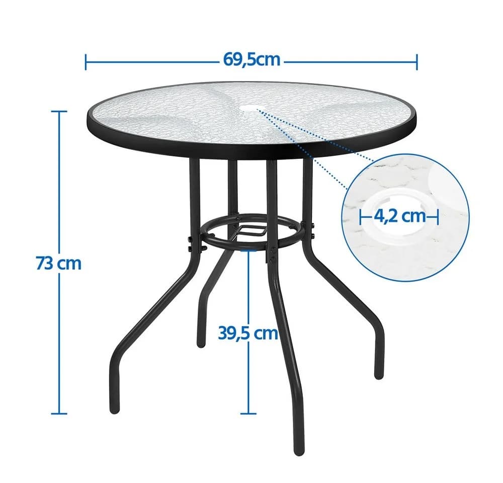 Yaheetech Gartentisch rund Ø70 cm mit Schirmloch & Glasplatte - Bild 4