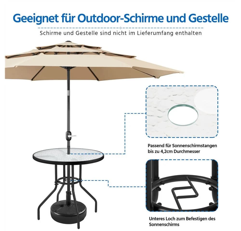 Yaheetech Gartentisch rund Ø70 cm mit Schirmloch & Glasplatte - Bild 5