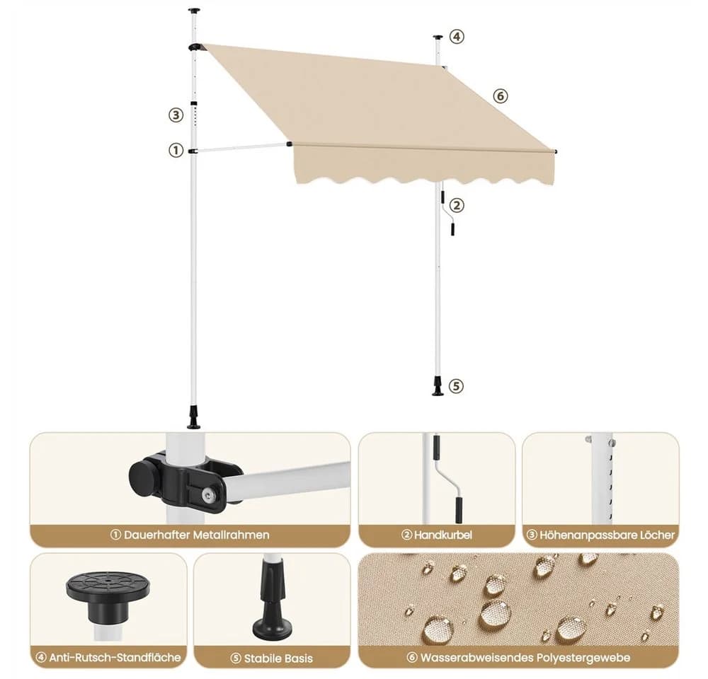 Yaheetech Klemmmarkise 150-300 cm Breite Sonnenschutz - Bild 5
