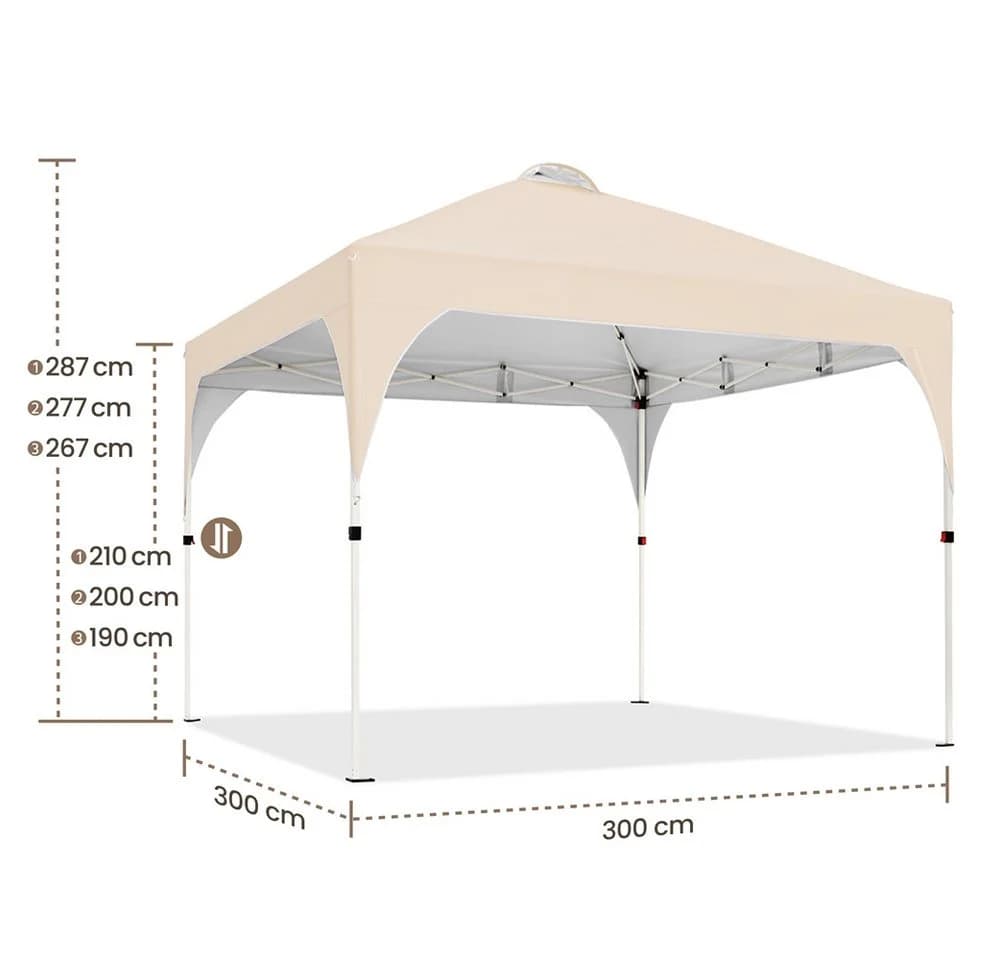 Yaheetech Faltpavillon 2,4x2,4m / 3x3m, mit 0 Seitenteilen, Pop up Pavillon Gartenpavillon mit Tragetasche, höhenverstellbar - Bild 4